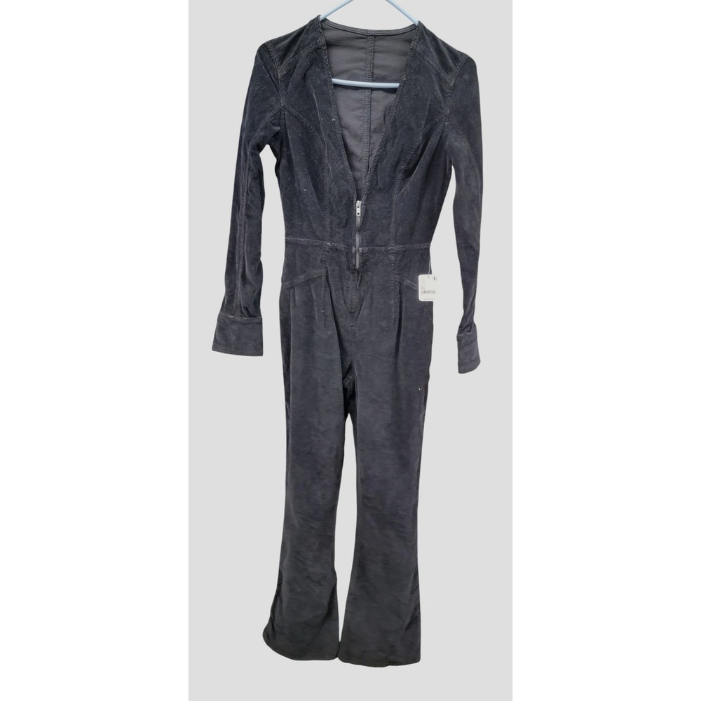 We The Free People Jumpsuit Womens XS Black Jovi Corduroy Flare Long Sleeve Zip